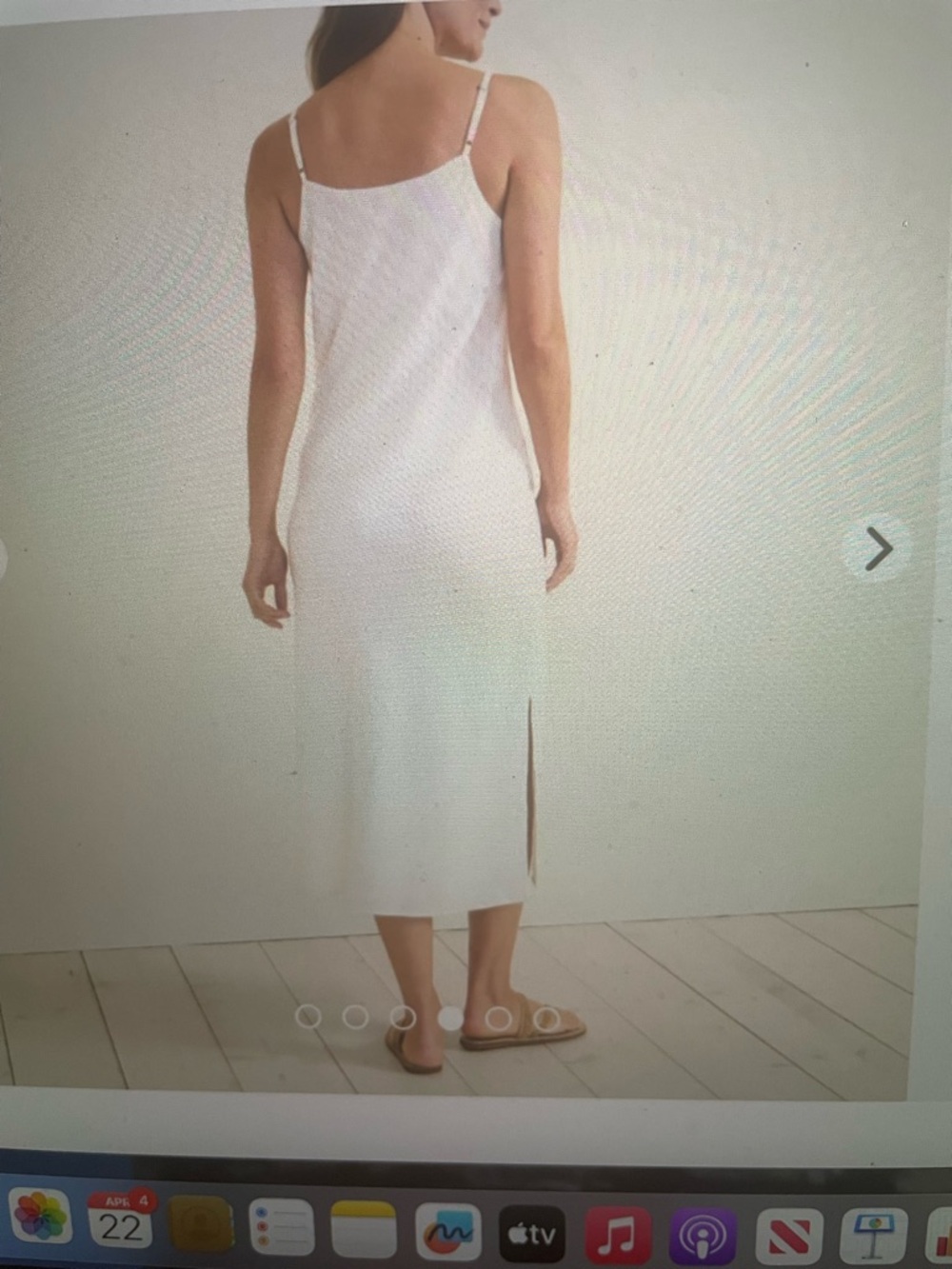 Simple White Slip Midi Summer Dress European Flax Linen Sleeveless Side Slits 6 - Picture 3 of 4